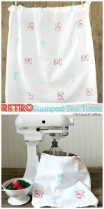 Retro Stamped Tea Towel www.thecasualcraftlete.com