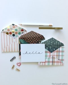 How to make envelopes from scrapbook paper + free printable hello card by www.thecasualcraftlete.com