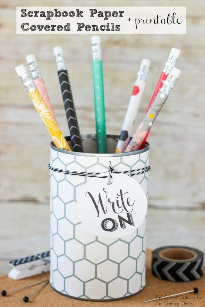 Scrapbook Paper Covered Pencils with printable - great teacher gift idea